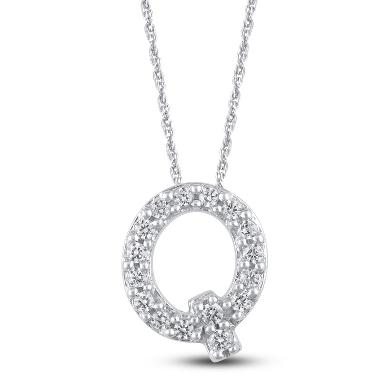 Main Image 1 of Diamond Letter Q Necklace 1/20 ct tw Round 14K White Gold 18"