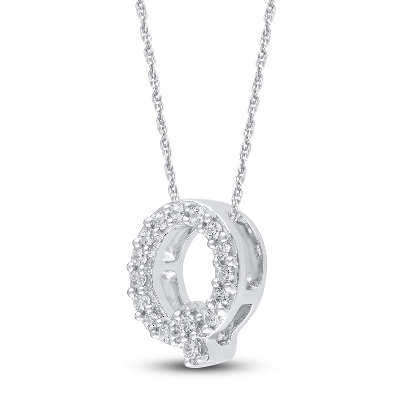 Main Image 2 of Diamond Letter Q Necklace 1/20 ct tw Round 14K White Gold 18"