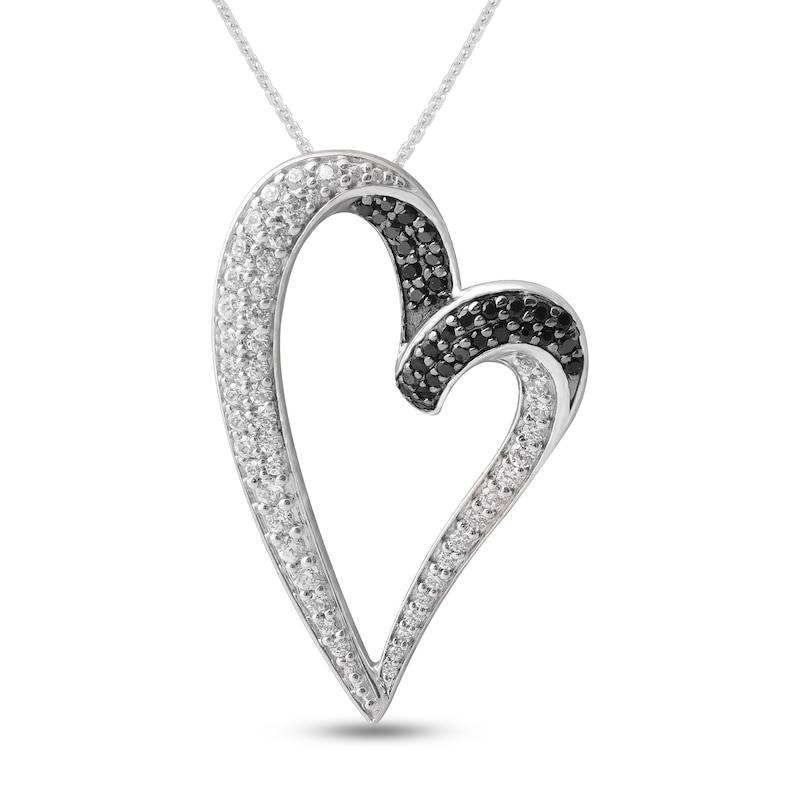 Main Image 1 of Black & White Diamond Heart Pendant Necklace 3/8 ct tw Round 14K White Gold 18"
