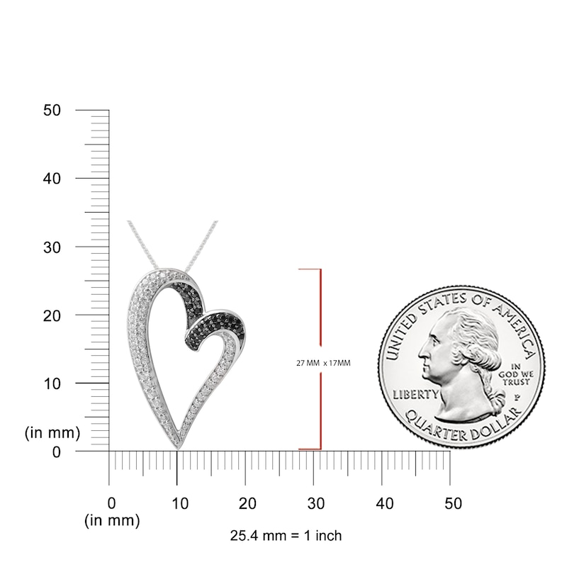 Main Image 3 of Black & White Diamond Heart Pendant Necklace 3/8 ct tw Round 14K White Gold 18"