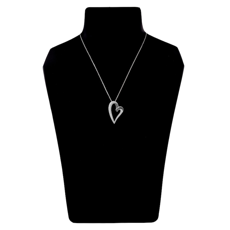 Black & White Diamond Heart Pendant Necklace 3/8 ct tw Round 14K White Gold 18"