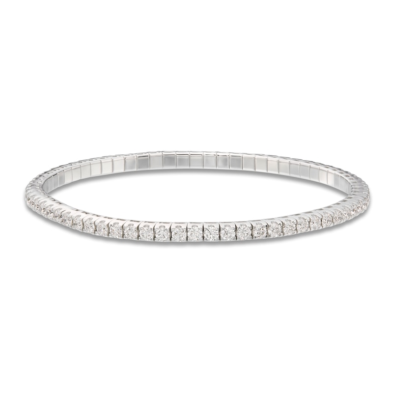 A. Link Diamond Stretch Bangle Bracelet 3-1/5 ct tw Round 18K White Gold
