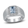 Thumbnail Image 1 of Men's Natural Aquamarine & Diamond Ring 1/3 ct tw 14K White Gold