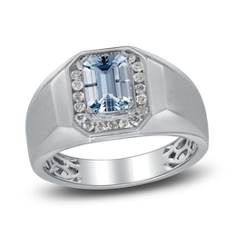 Men's Natural Aquamarine & Diamond Ring 1/3 ct tw 14K White Gold