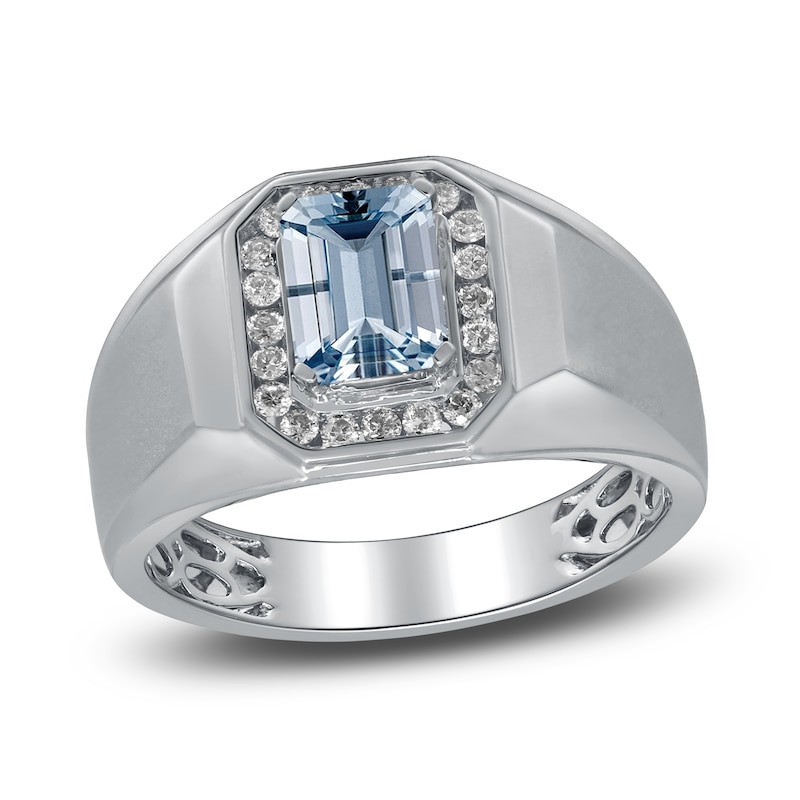 Main Image 1 of Men's Natural Aquamarine & Diamond Ring 1/3 ct tw 14K White Gold