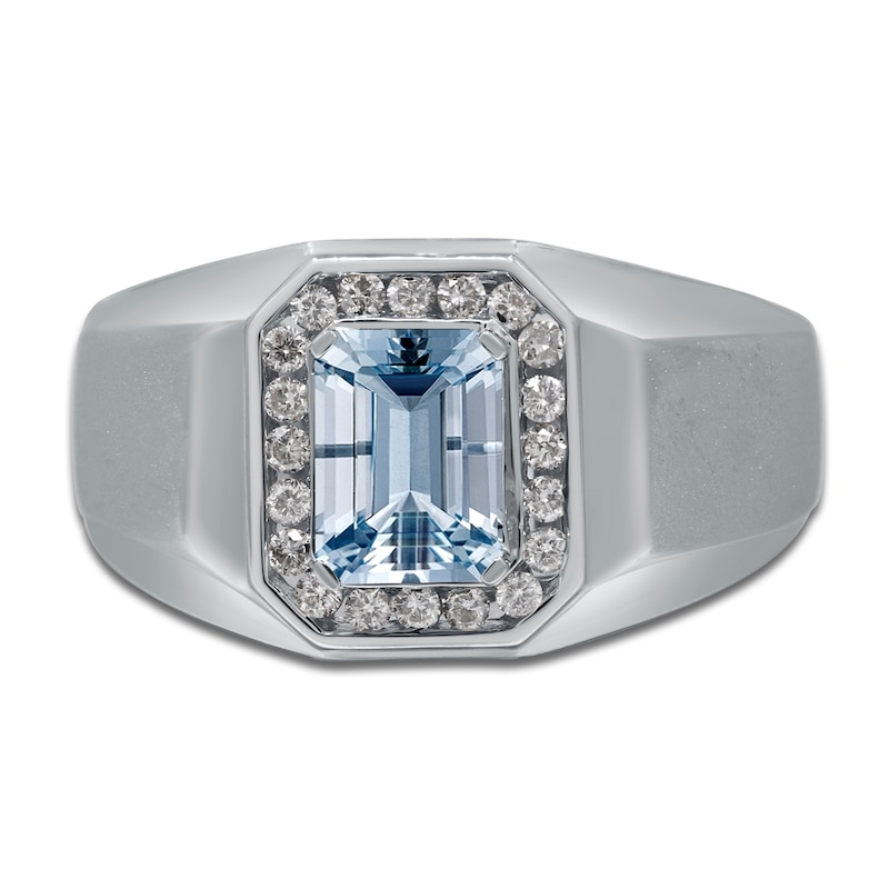 Main Image 2 of Men's Natural Aquamarine & Diamond Ring 1/3 ct tw 14K White Gold