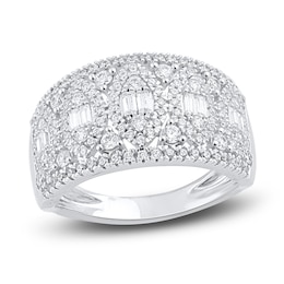 Round & Baguette-Cut Milgrain Anniversary Band 1 ct tw 14K White Gold