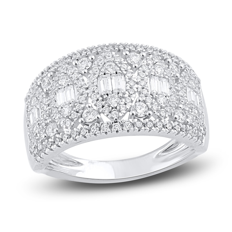 Main Image 1 of Round & Baguette-Cut Milgrain Anniversary Band 1 ct tw 14K White Gold