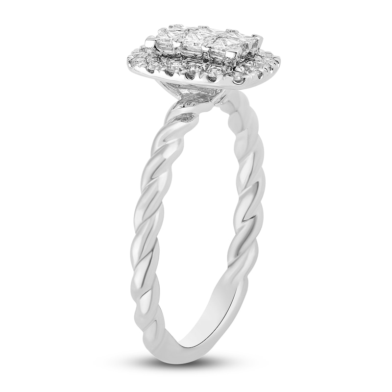 Main Image 2 of Princess & Round Diamond Fashion Ring 1/2 ct tw 10K White Gold