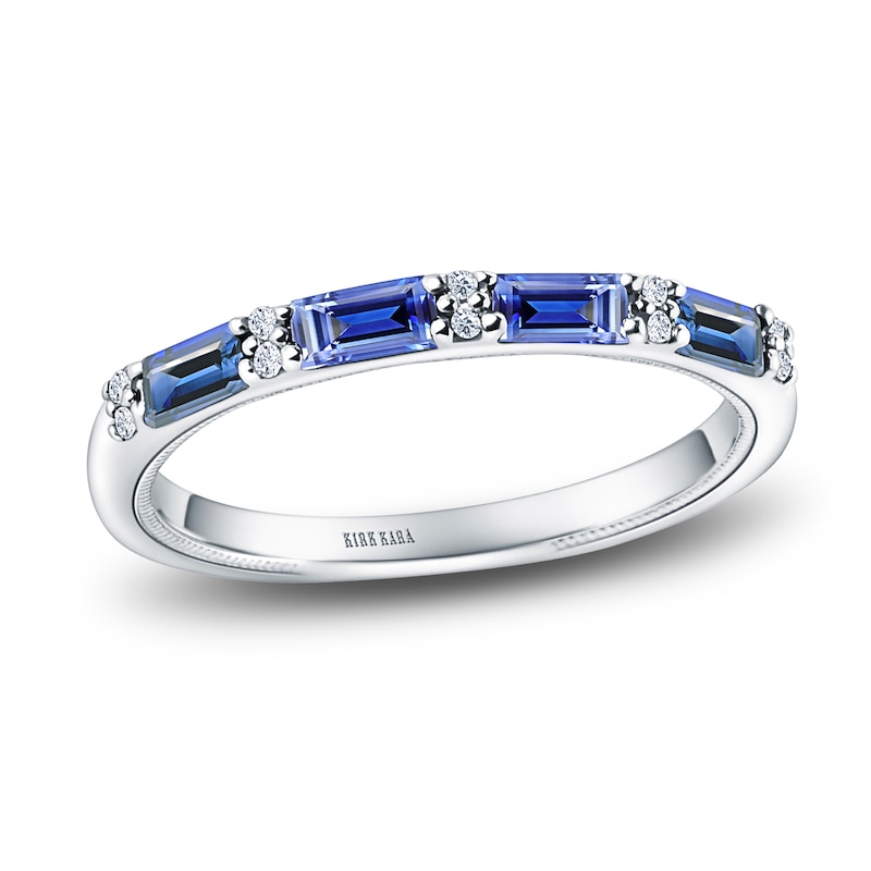 Kirk Kara Natural Blue Sapphire & Diamond Wedding Band 1/20 ct tw Platinum