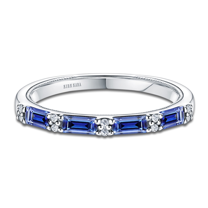 Kirk Kara Natural Blue Sapphire & Diamond Wedding Band 1/20 ct tw Platinum