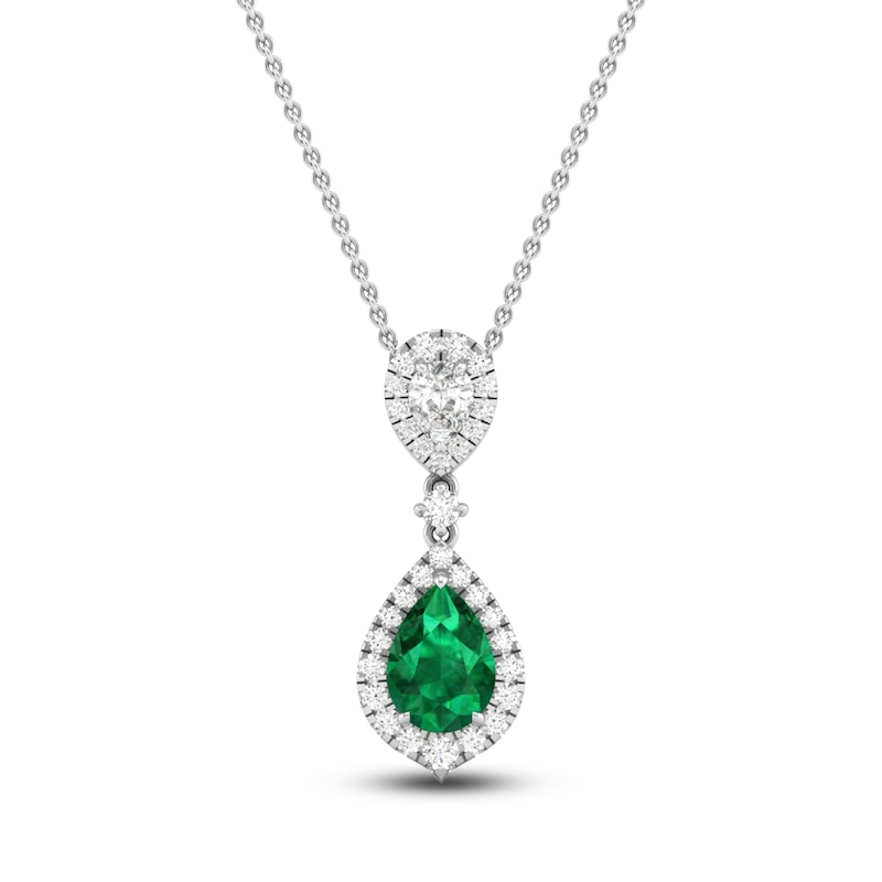 Main Image 1 of Pear-Shaped Natural Emerald & Diamond Drop Necklace 1/4 ct tw 14K White Gold 18"