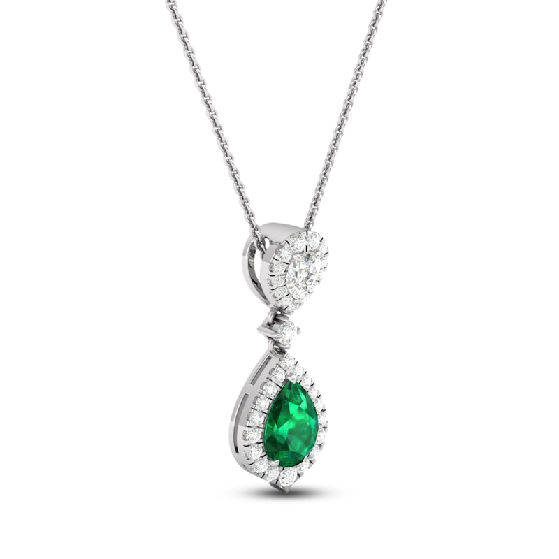Main Image 2 of Pear-Shaped Natural Emerald & Diamond Drop Necklace 1/4 ct tw 14K White Gold 18"