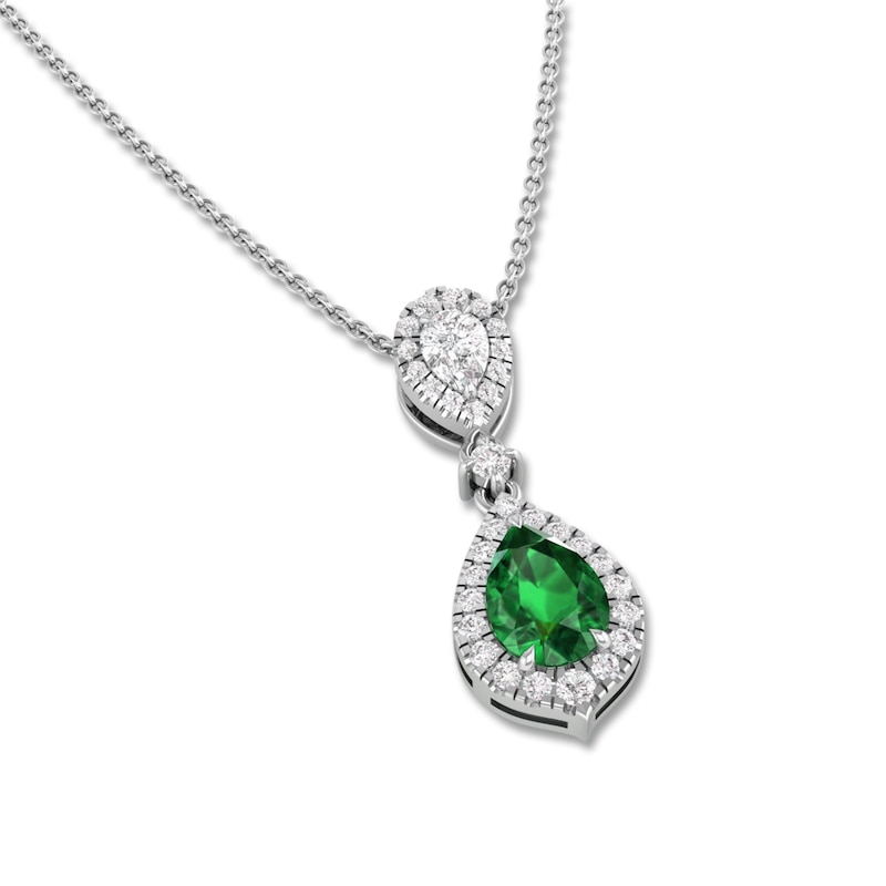 Main Image 3 of Pear-Shaped Natural Emerald & Diamond Drop Necklace 1/4 ct tw 14K White Gold 18"