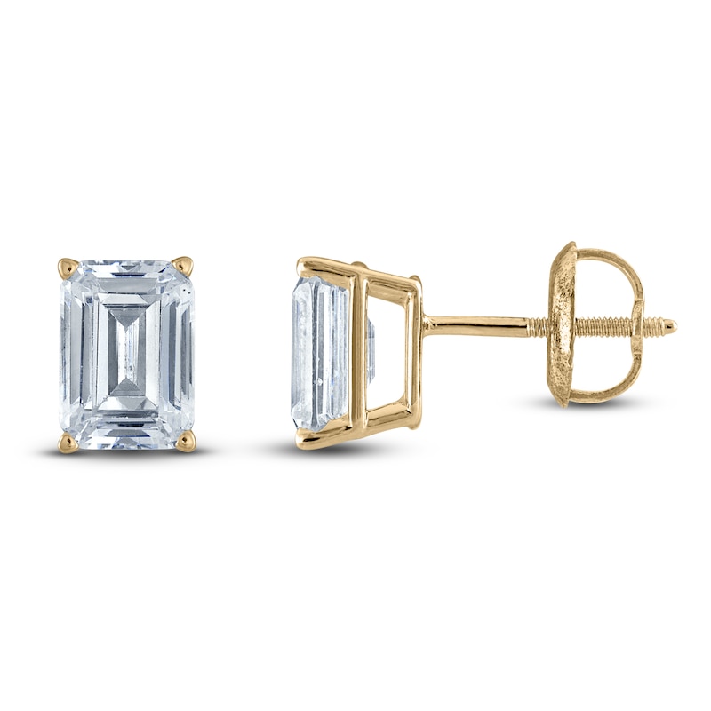 Main Image 1 of Emerald-Cut Lab-Grown Diamond Solitaire Stud Earrings 3 ct tw 14K Yellow Gold (F/SI2)