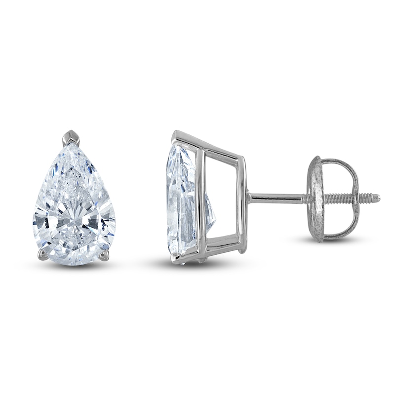 Main Image 1 of Pear-Shaped Lab-Grown Diamond Solitaire Stud Earrings 1/2 ct tw 14K White Gold (F/SI2)