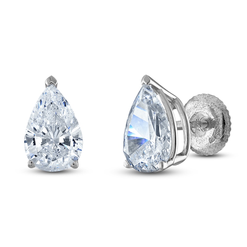 Main Image 2 of Pear-Shaped Lab-Grown Diamond Solitaire Stud Earrings 1/2 ct tw 14K White Gold (F/SI2)