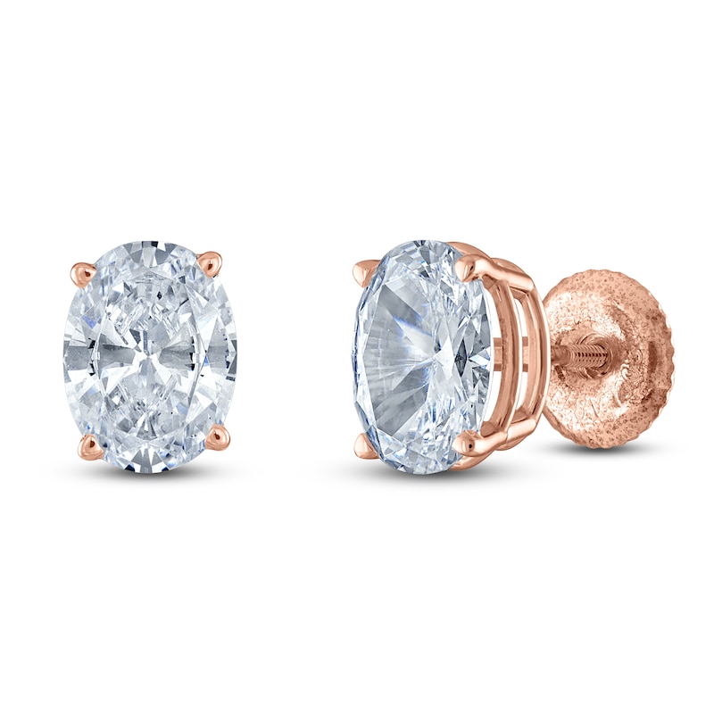 Oval-Cut Lab-Created Diamond Solitaire Stud Earrings 1-1/4 ct tw 14K Rose Gold (F/SI2)