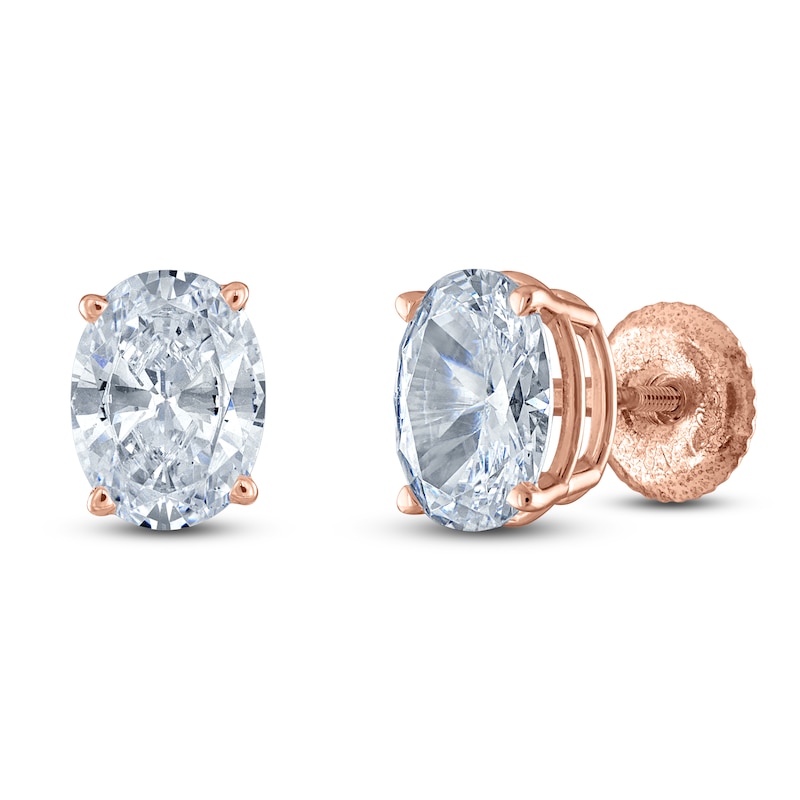 Main Image 2 of Oval-Cut Lab-Created Diamond Solitaire Stud Earrings 1-1/4 ct tw 14K Rose Gold (F/SI2)