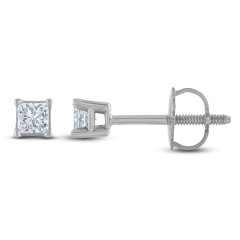 Main Image 1 of Certified Princess-Cut Diamond Solitaire Stud Earrings 1/10 ct tw 14K White Gold (I/I1)