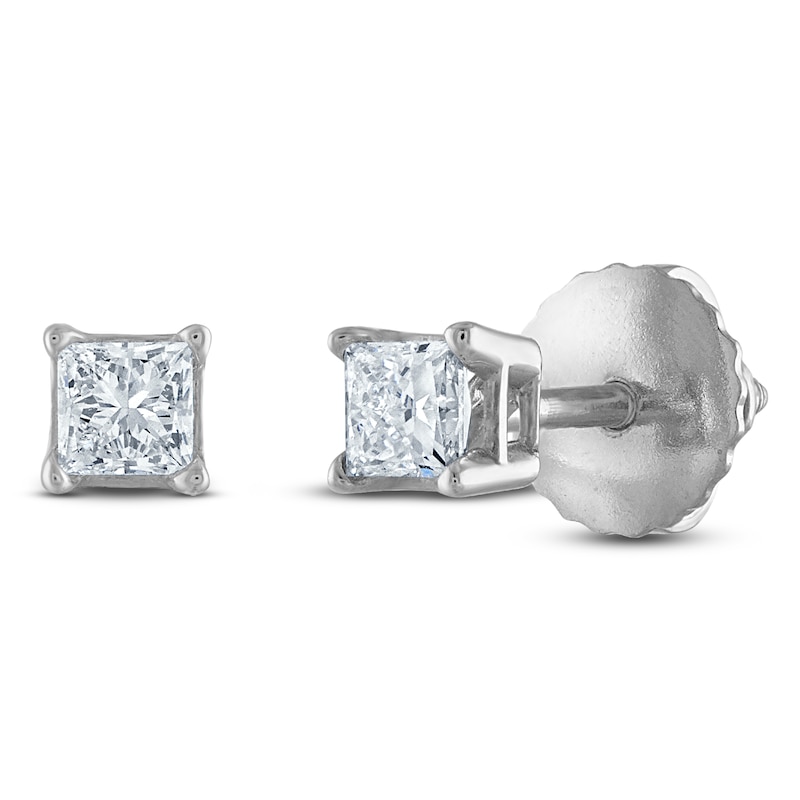 Main Image 2 of Certified Princess-Cut Diamond Solitaire Stud Earrings 1/10 ct tw 14K White Gold (I/I1)