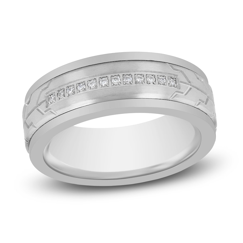 Main Image 1 of Men's Diamond Arrow Pattern Wedding Band 1/10 ct tw Tungsten Carbide 8mm