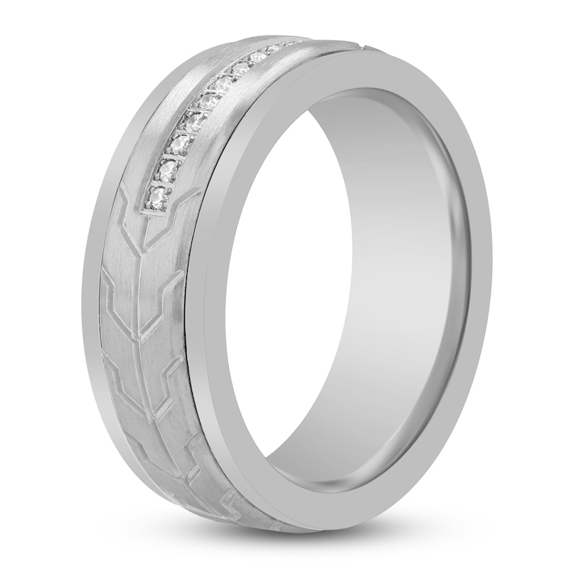 Main Image 2 of Men's Diamond Arrow Pattern Wedding Band 1/10 ct tw Tungsten Carbide 8mm