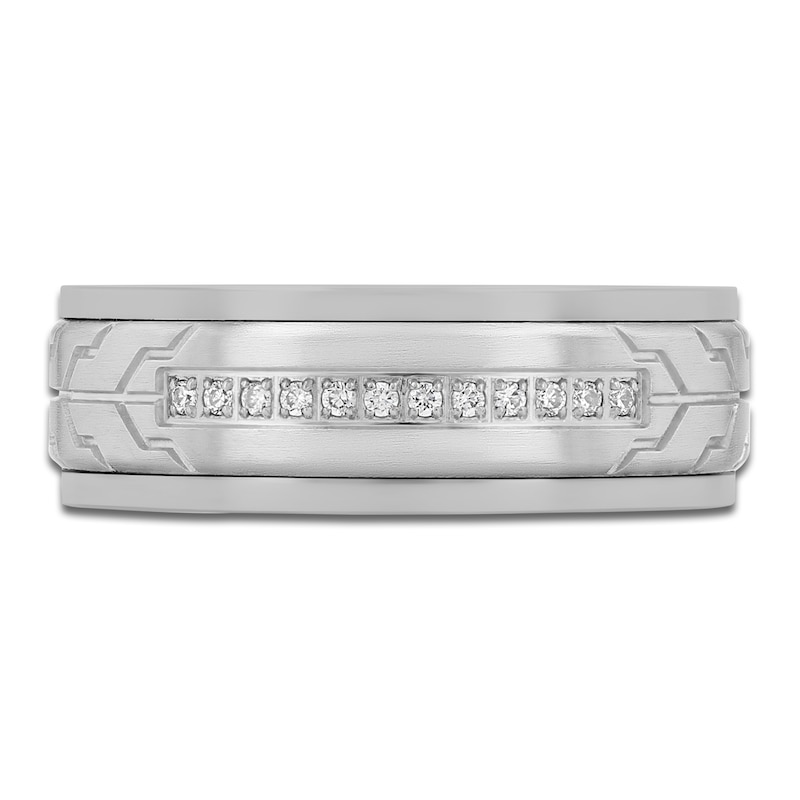 Main Image 3 of Men's Diamond Arrow Pattern Wedding Band 1/10 ct tw Tungsten Carbide 8mm