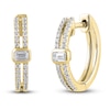 Thumbnail Image 2 of Emerald-Cut & Round Diamond Bezel Two-Row Hoop Earrings 3/8 ct tw 10K Yellow Gold