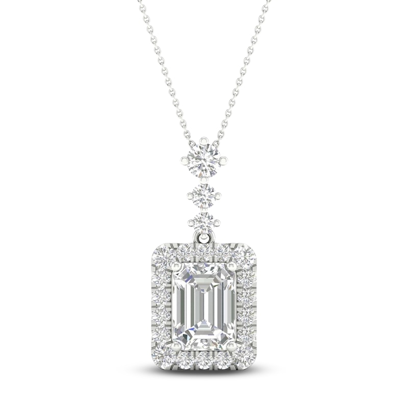 Lab-Created Diamond Pendant Necklace 1-1/2 ct tw Round/Emerald-cut 14K White Gold