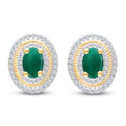 Kallati Oval-Cut Natural Emerald & Diamond Earrings 1/3 ct tw 14K Yellow Gold