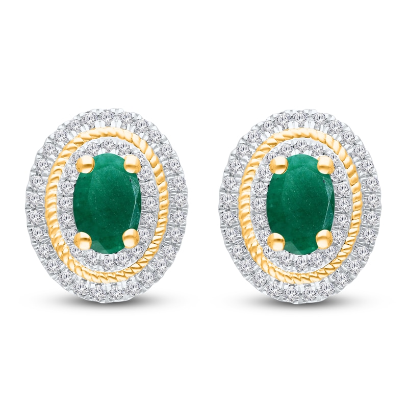 Main Image 1 of Kallati Oval-Cut Natural Emerald & Diamond Earrings 1/3 ct tw 14K Yellow Gold