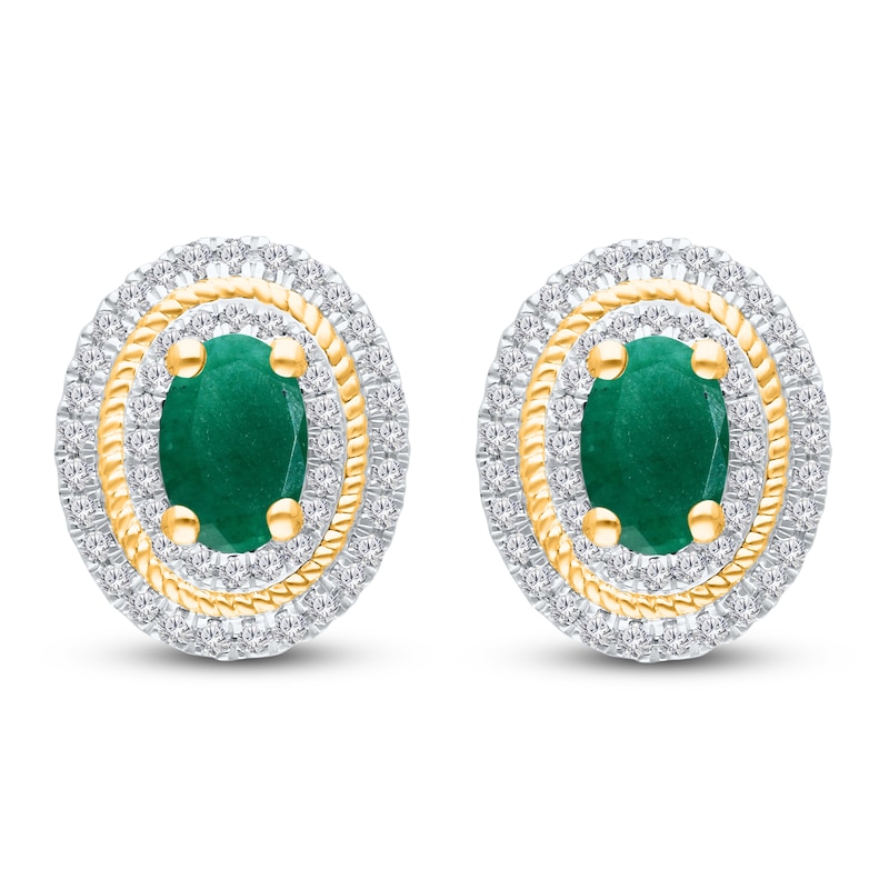 Kallati Oval-Cut Natural Emerald & Diamond Earrings 1/3 ct tw 14K Yellow Gold