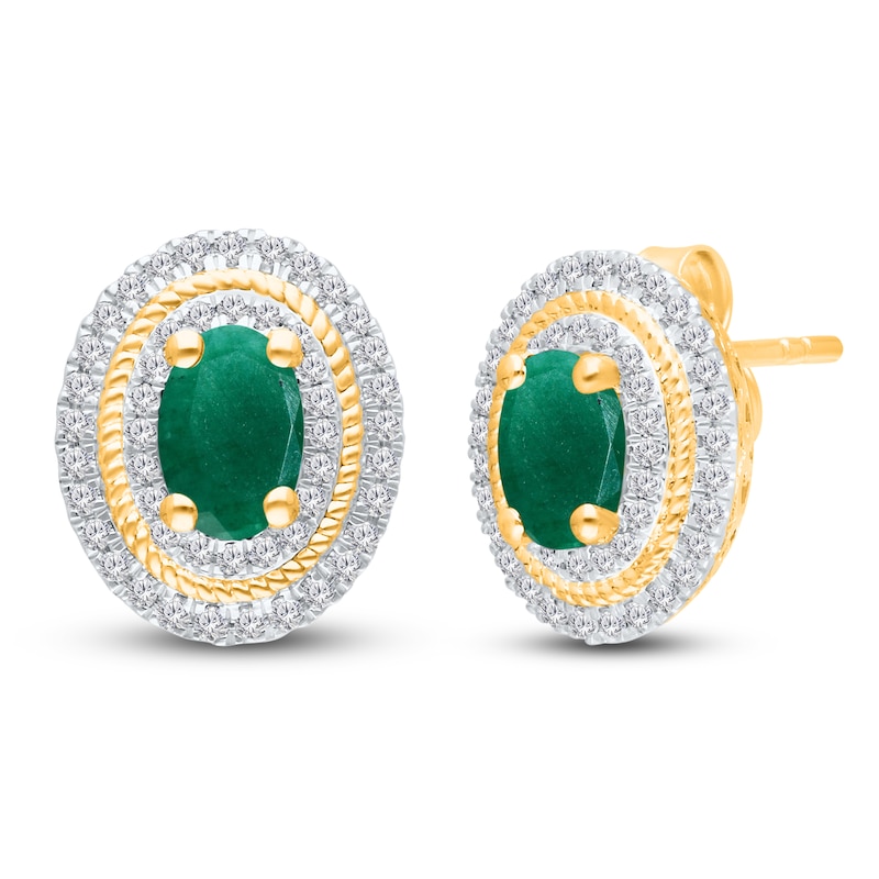 Main Image 2 of Kallati Oval-Cut Natural Emerald & Diamond Earrings 1/3 ct tw 14K Yellow Gold