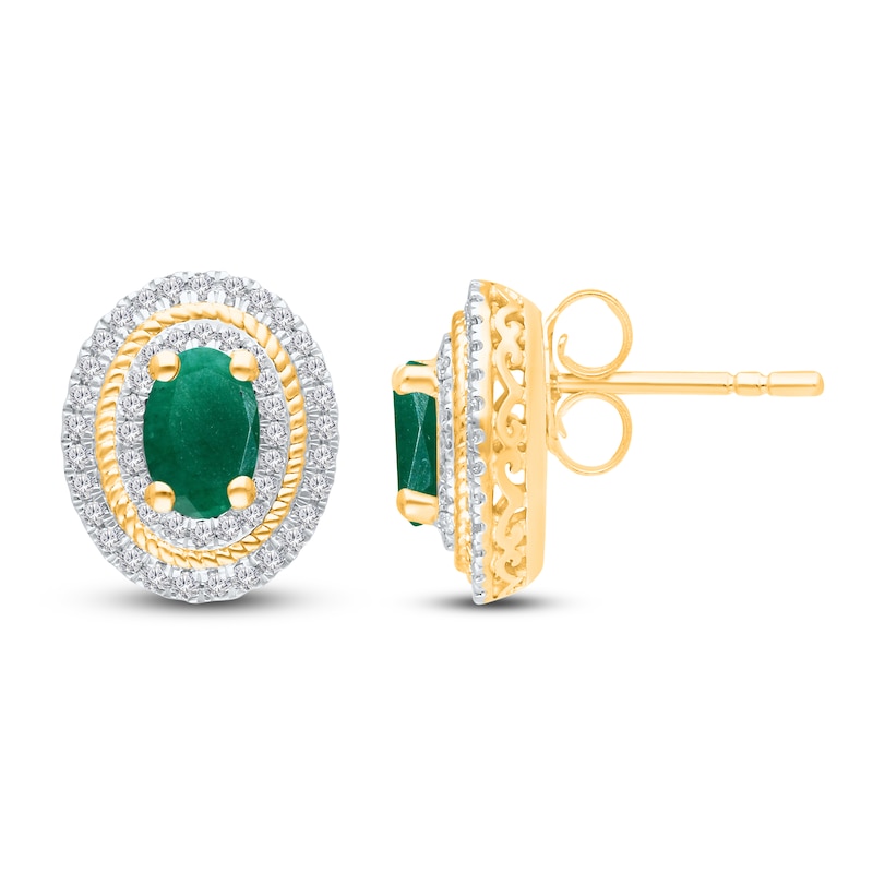 Main Image 3 of Kallati Oval-Cut Natural Emerald & Diamond Earrings 1/3 ct tw 14K Yellow Gold