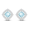 Thumbnail Image 1 of Cushion-Cut Natural Aquamarine & White Lab-Created Sapphire Halo Stud Earrings Sterling Silver