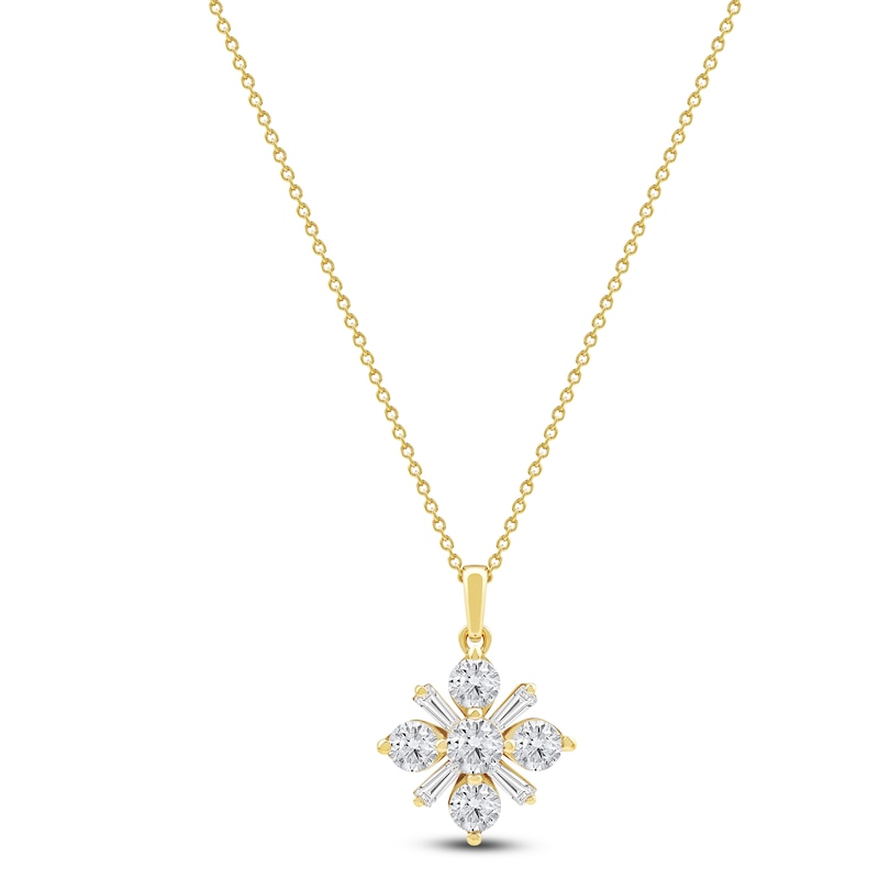 Main Image 1 of Baguette & Round-Cut Lab-Grown Diamond Snowflake Necklace 1 ct tw 14K Yellow Gold 18"
