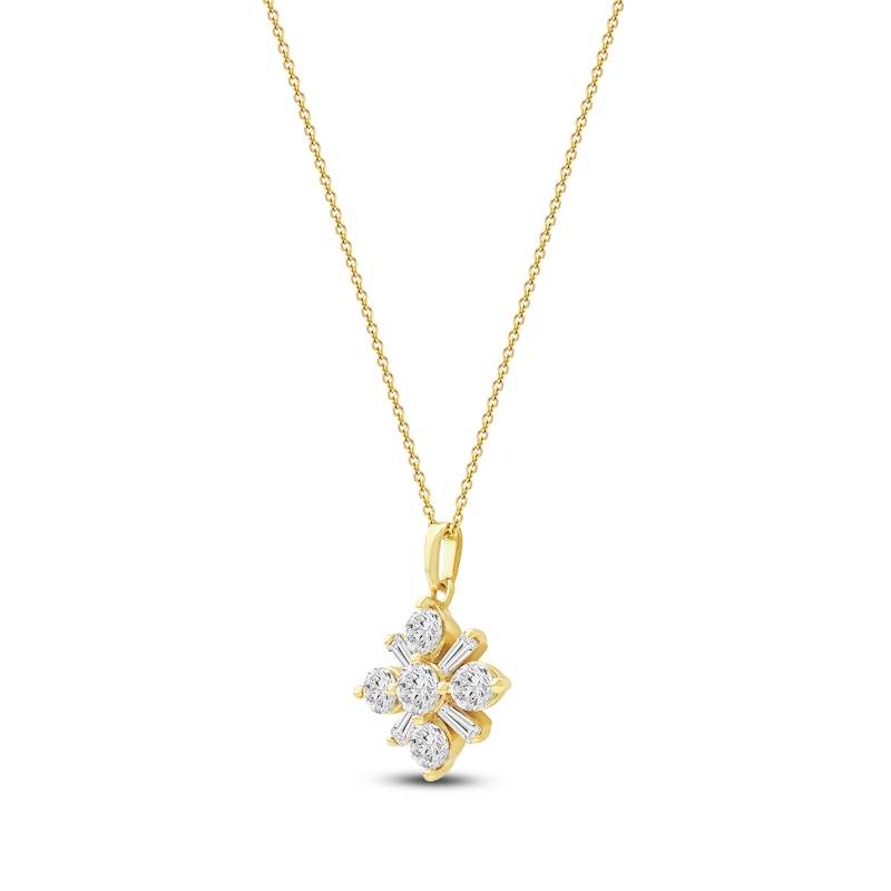 Main Image 2 of Baguette & Round-Cut Lab-Grown Diamond Snowflake Necklace 1 ct tw 14K Yellow Gold 18"