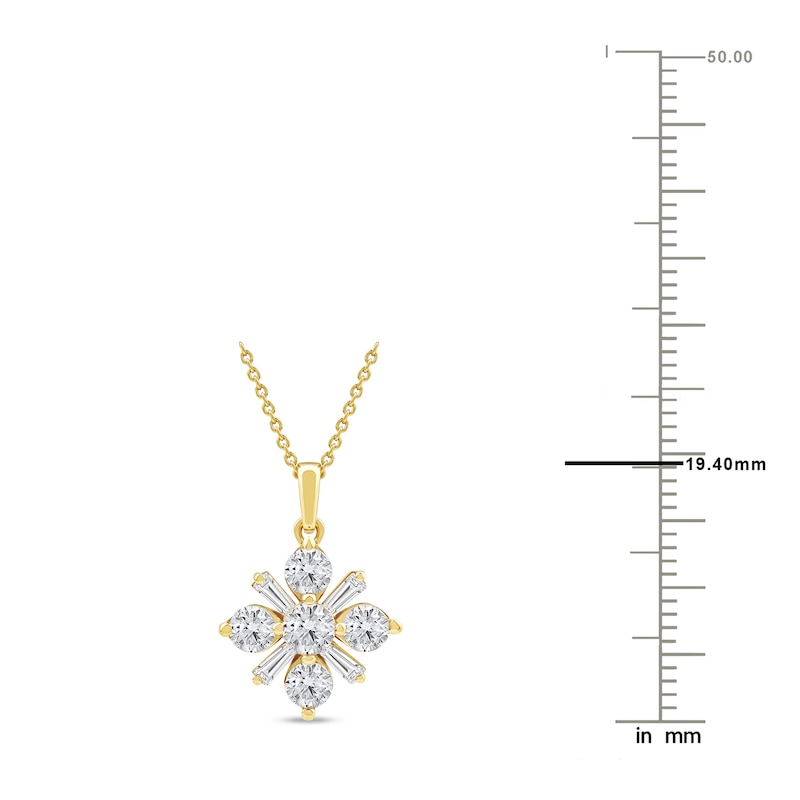 Main Image 4 of Baguette & Round-Cut Lab-Grown Diamond Snowflake Necklace 1 ct tw 14K Yellow Gold 18"