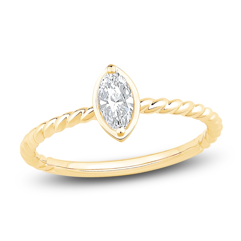 Main Image 1 of Marquise-Cut Diamond Solitaire Rope Twist Promise Ring 1/8 ct tw 10K Yellow Gold (I1/I)