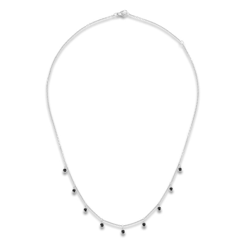 Main Image 1 of Black Diamond Bezel-Set Dangle Station Necklace 3/4 ct tw Sterling Silver 18"
