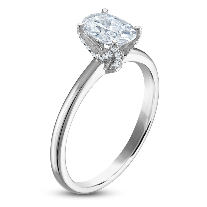 Main Image 2 of Certified Oval-Cut Diamond Solitaire Plus Engagement Ring 1 ct tw 14K White Gold
