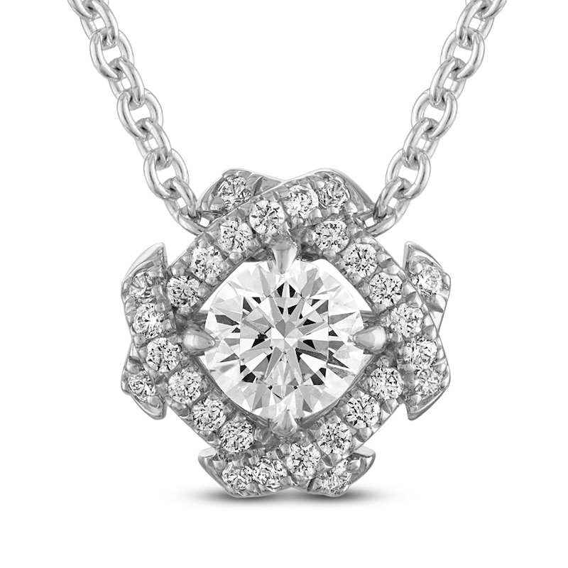 Main Image 1 of Unspoken Diamond Halo Necklace 1/2 ct tw 14K White Gold 18"