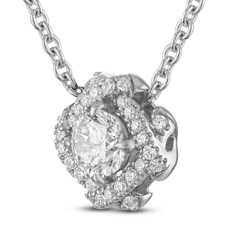 Main Image 2 of Unspoken Diamond Halo Necklace 1/2 ct tw 14K White Gold 18"