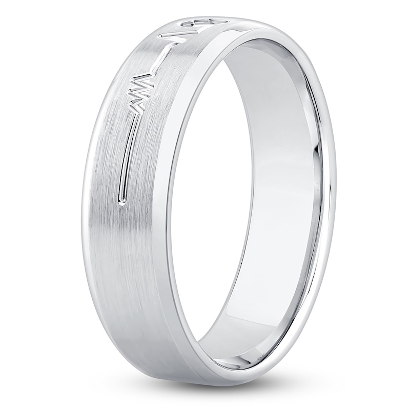 Main Image 2 of Heart & Heartbeat Engraved Wedding Band 14K White Gold 6mm