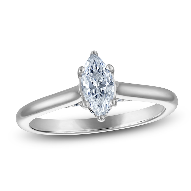 Main Image 1 of Marquise-Cut Lab-Grown Diamond Solitaire Plus Engagement Ring 1/2 ct tw Platinum (VS2/F)