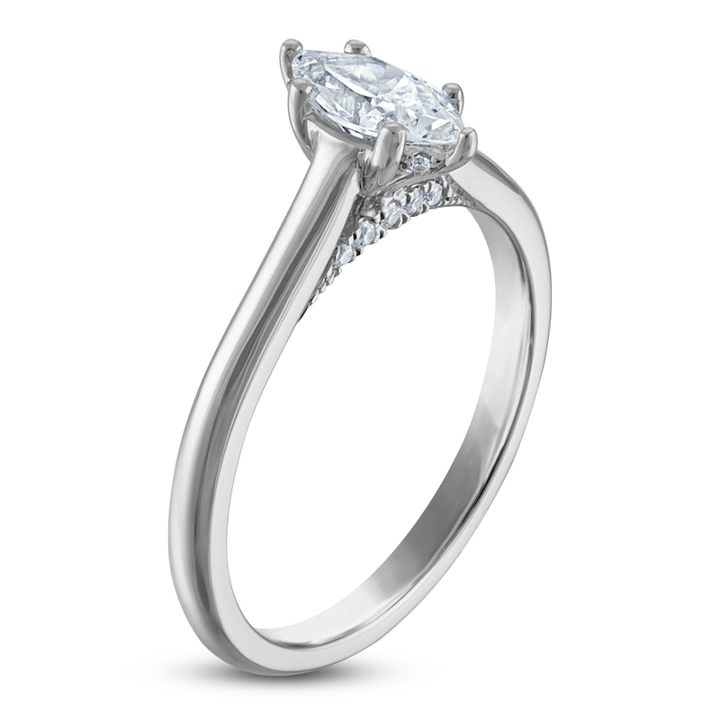 Main Image 2 of Marquise-Cut Lab-Grown Diamond Solitaire Plus Engagement Ring 1/2 ct tw Platinum (VS2/F)