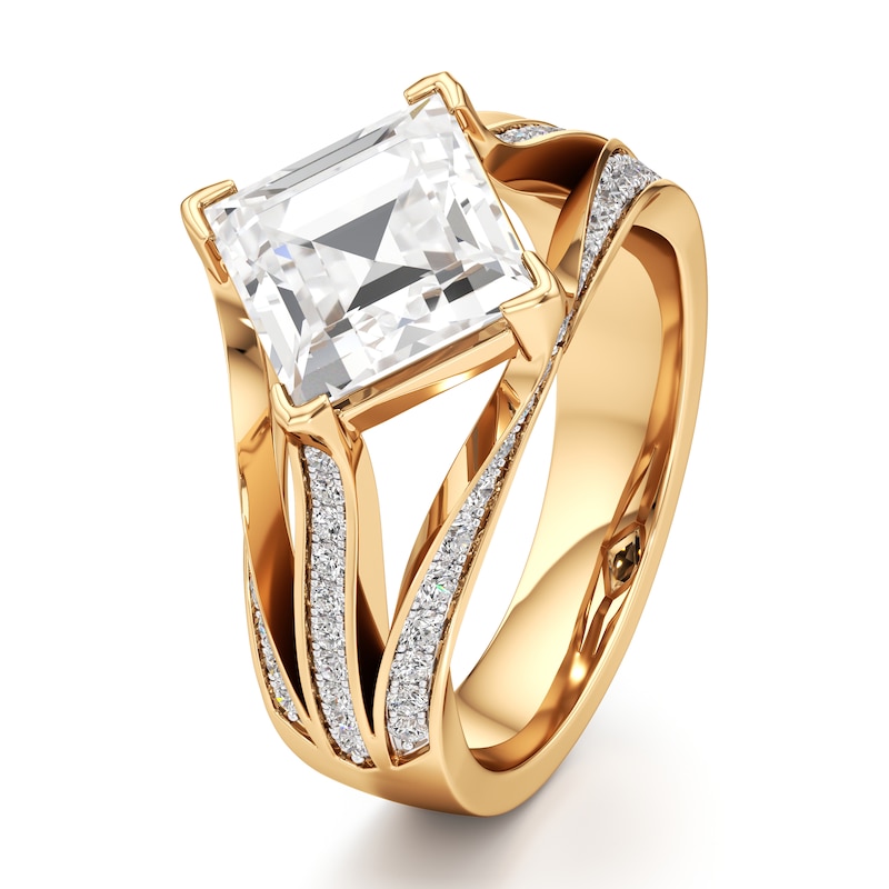 Main Image 4 of J'Lure Lab-Grown Diamond Carre Step-Cut Engagement Ring 3-1/2 ct tw 18K Yellow Gold