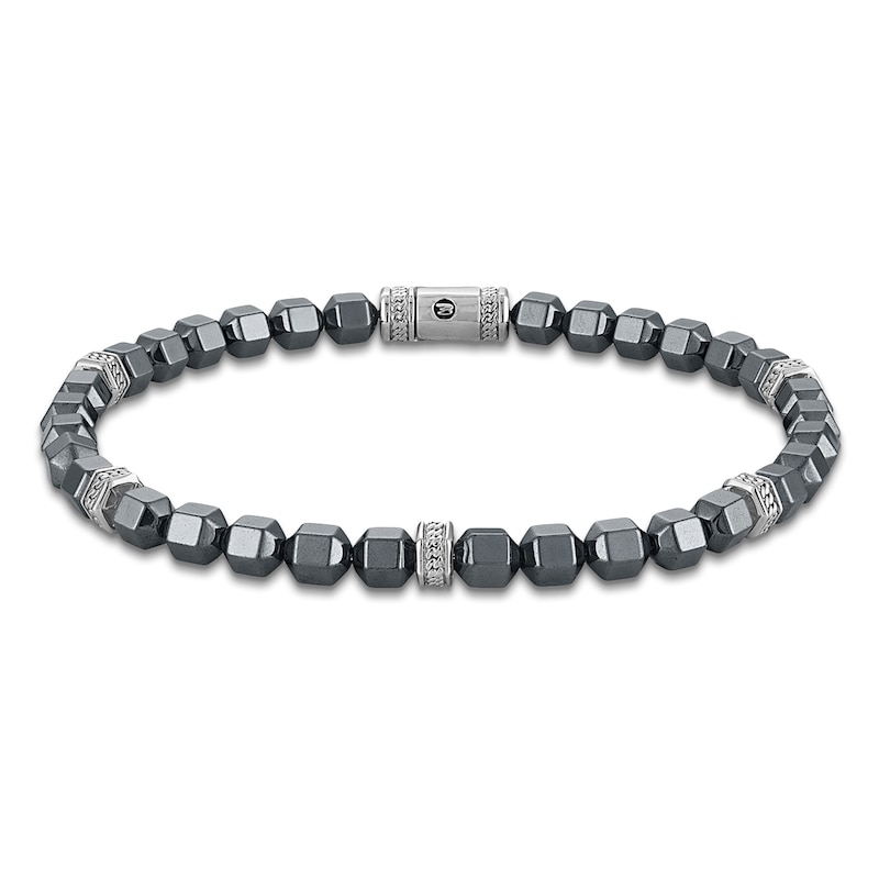 Main Image 1 of 1933 by Esquire Men's Natural Hematite Bead Bracelet Sterling Silver 8.5"