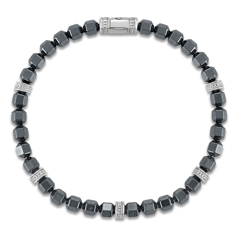 Main Image 2 of 1933 by Esquire Men's Natural Hematite Bead Bracelet Sterling Silver 8.5"